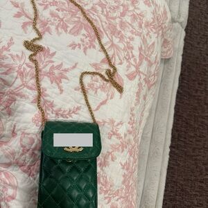 Green Quilted Crossbody with Gold Chain